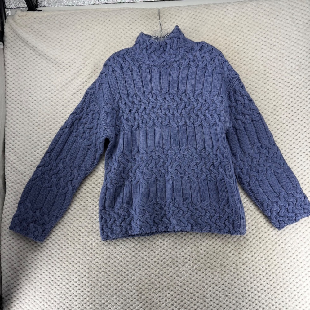EQUIPMENT FEMME Sweater Avoncon Women's Blue Cable Knit Wool Turtleneck Soft XS